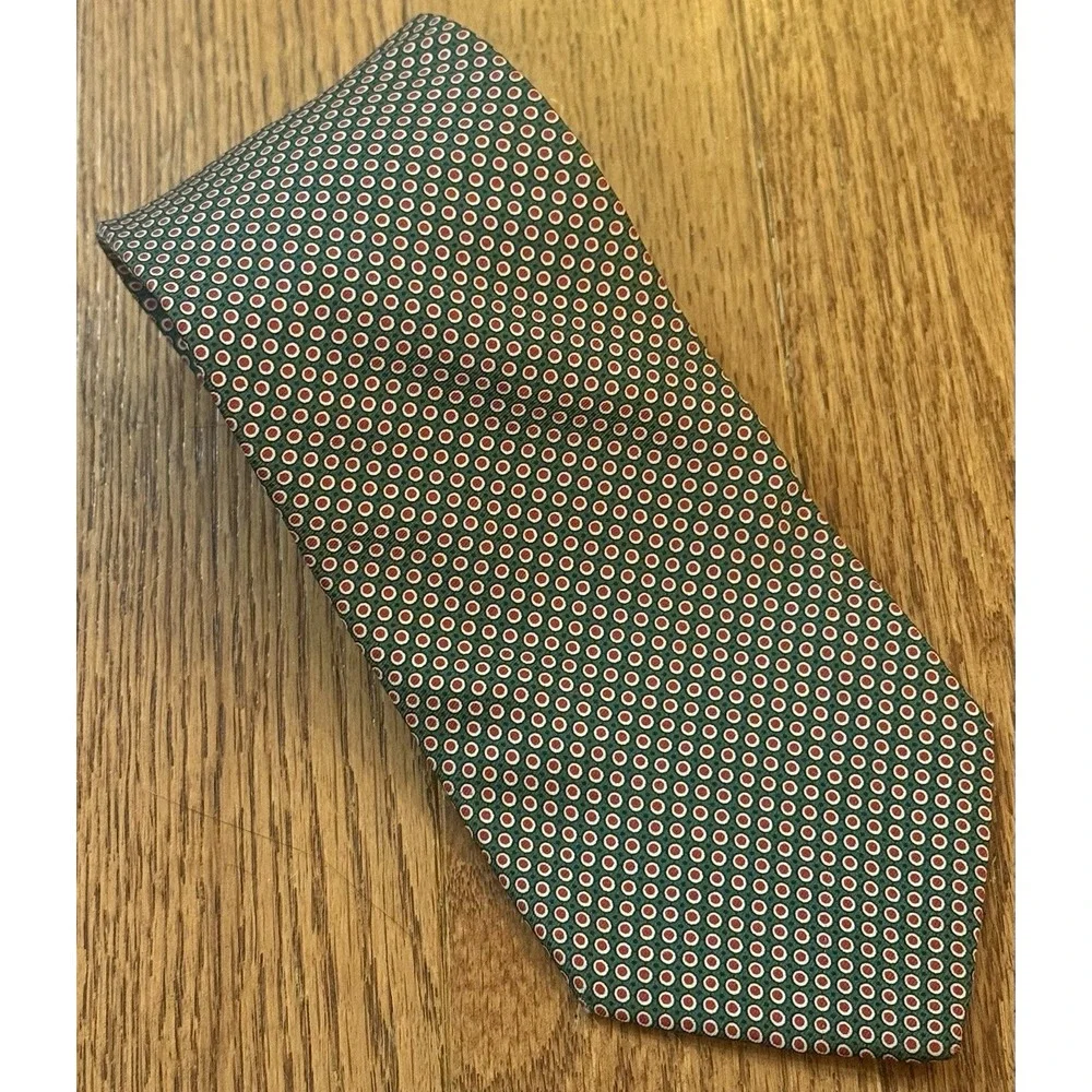 Brooks Brothers Green Red Oval Geometric Rectangular Silk Tie 3.75